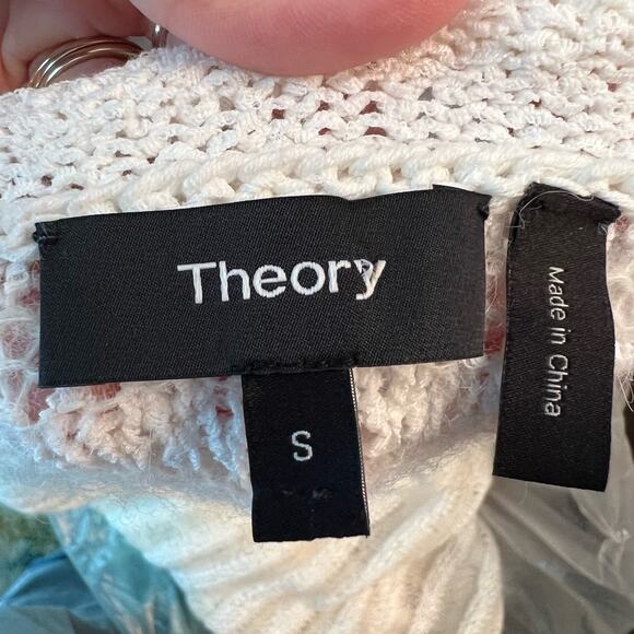 Theory Sheer Sleeveless Top White Alpaca Wool Blend Boat Neck Striped Size Small - Picture 8 of 9